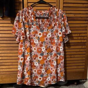 Floral Women's Top - Orange and White